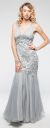 Bejeweled Lace Bodice Mermaid Skirt Long Formal Prom Gown in Silver